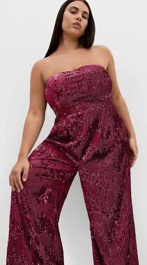 City Chic Women's Plus Size Jumpsuit - Glimmer Sequin Strapless Size 26 NWT